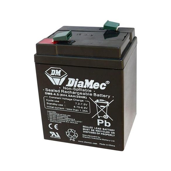 Diamec DM6-4.5 6V 4.5Ah zselés ólom akkumulátor gondozásmentes