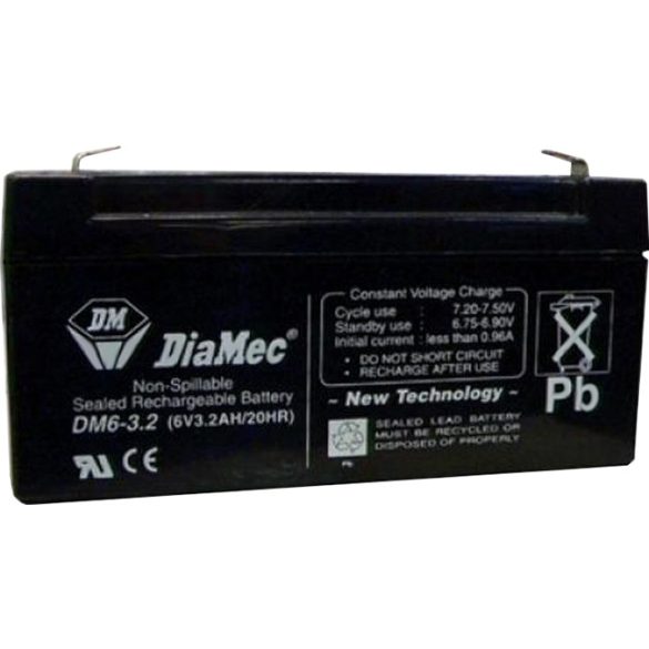 Diamec DM6-3.2 6V 3.2Ah zselés ólom akkumulátor gondozásmentes