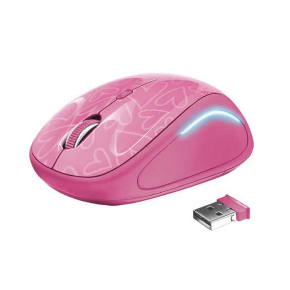 Trust Egér Notebook Vezeték Nélküli - Yvi FX Pink (800-1600DPI; micro vevő; LED; rózsaszín)