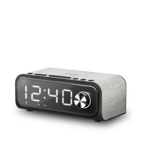   Energy Sistem Hangszóró BT -  Clock Speaker 4 Wireless Töltő (BT5.0; 10W, 5W Qi, FM, 9 óra; 3,5 mm, USB, alarm) szürke
