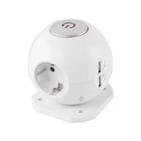   Entac ESC1.5G3-USB-GLOBE gömb elosztó 3 foglalattal, 2x2.1a usb-vel kapcsolóval 1.5m 3g1.5