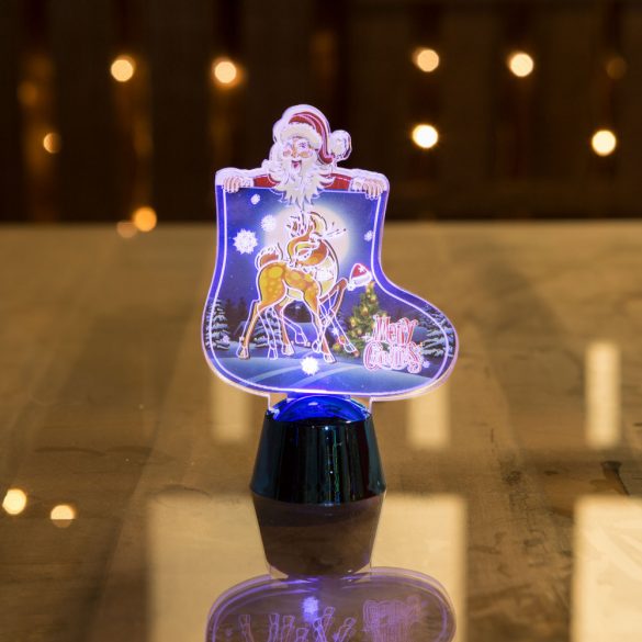 Family Karácsonyi asztali LED dekor - fényes talppal - csizma - kék - 12 cm (55986B)