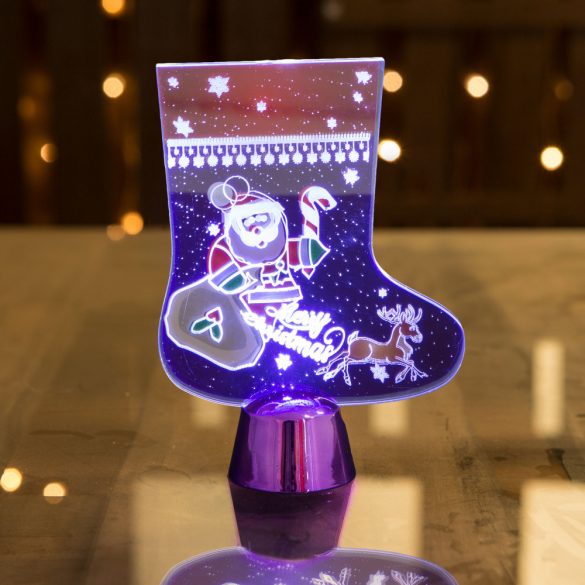 Family Karácsonyi asztali LED dekor - fényes talppal - csizma - lila - 15 cm (55997B)