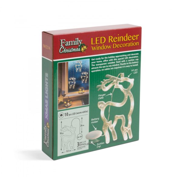 Family LED-es ablakdekor - rénszarvas - 19 x 13,5 cm - melegfehér - 3 x AAA (56521A)