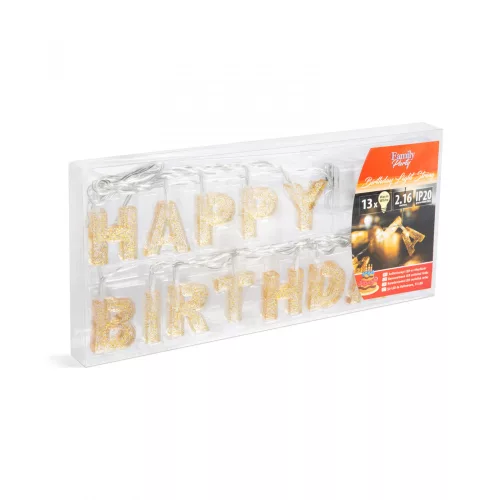 Family Születésnapi LED-es fényfüzér - "Happy Birthday" - 13 LED - 2 x AA - 2 m (56529B)