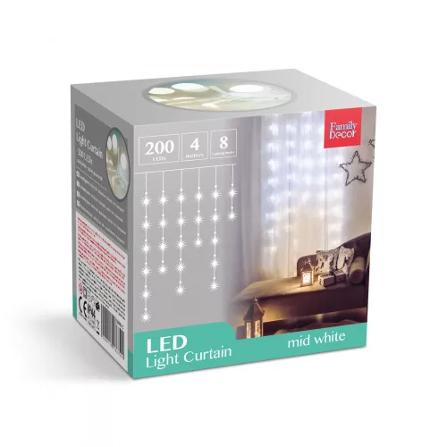 Family Fényfüggöny - 200 db LED - középfehér - hálózati - IP44 - 4,2 m - 8 program (58901C)