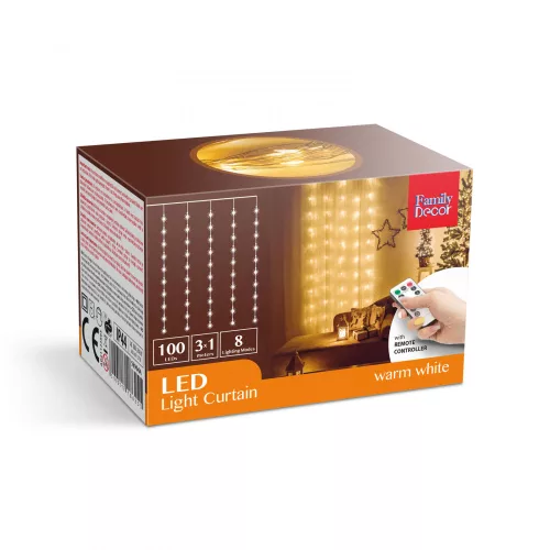 Family Fényfüggöny - 100 db melegfehér microLED-del - 3 x 1 m - 230V - távirányítós (58904A)