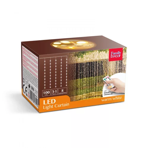 Family Fényfüggöny - 100 db melegfehér LED-del - 3 x 1 m - 230V - távirányítós (58906A)