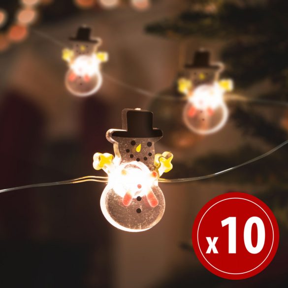 Family LED fényfüzér - hóember - 10 LED - 1,2 méter - melegfehér - 2 x AA (58920)