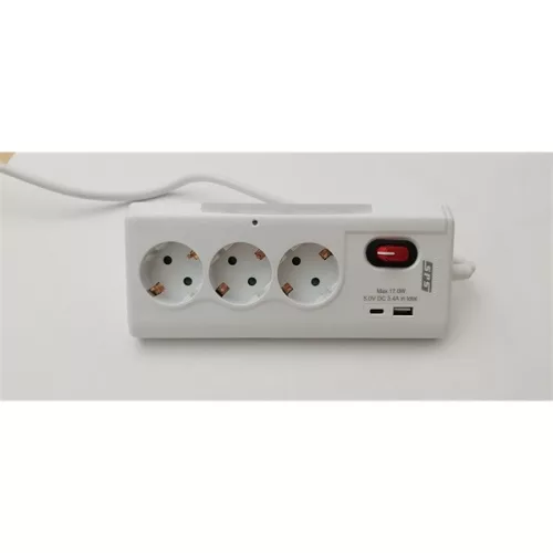 SPS hálózati elosztó 3 Schuko + 1 USB-A + 1 USB-C