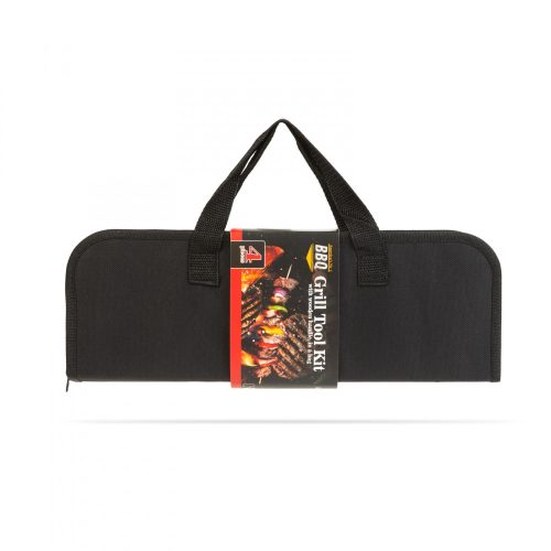 Grillező eszköz szett - 4 db-os - fa nyéllel, táskában (56304C)