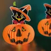 Halloween-i tökös lampion - macskával - akasztható - 26 cm (58137A)