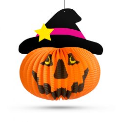   Halloween-i tökös lampion - kalapban - akasztható - 26 cm (58137B)