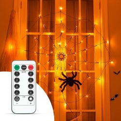   Pókháló fényfüggöny pókkal - melegfehér 60 db LED - USB-s (58150)