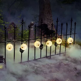   Halloween-i lampion fényfüzér - pókos, fehér - 7,5 x 165 cm - 2 x AA elemes (58172)