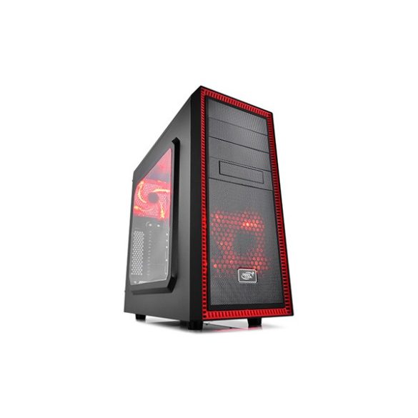DeepCool Számítógépház - TESSERACT SW RED (fekete-piros, ablakos, 2x12cm, ATX, mATX, 1xUSB3.0, 1xUSB2.0)