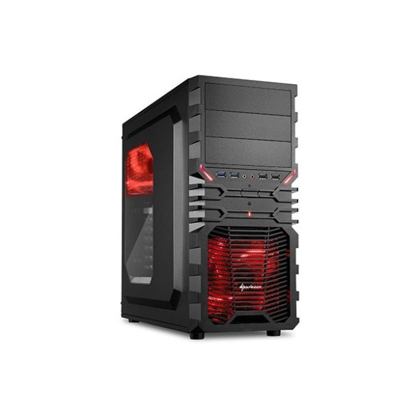 Sharkoon Számítógépház - VG4-W Red (fekete; vörös belső; ablakos; alsó táp; ATX,mATX; mITX; 2x120mm LED; 2xUSB3.0; I/O)
