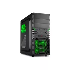   Sharkoon Számítógépház - VG4-W Green (fekete; zöld belső; ablakos; alsó táp; ATX,mATX; mITX; 2x120mm LED; 2xUSB3.0; I/O)