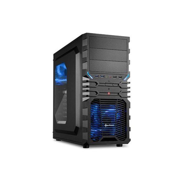 Sharkoon Számítógépház - VG4-W Blue (fekete; kék belső; ablakos; alsó táp; ATX,mATX; mITX; 2x120mm LED; 2xUSB3.0; I/O)