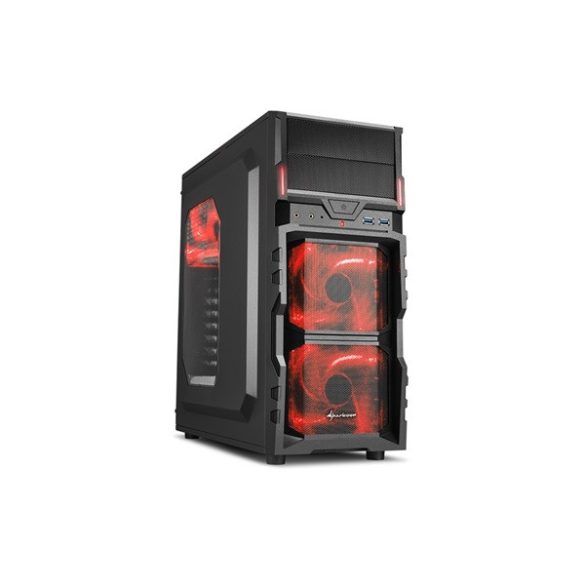 Sharkoon Számítógépház - VG5-W (fekete; vörös belső; ATX,mATX; alsó táp; 1x120mm v.; 2xUSB3.0, I/O)