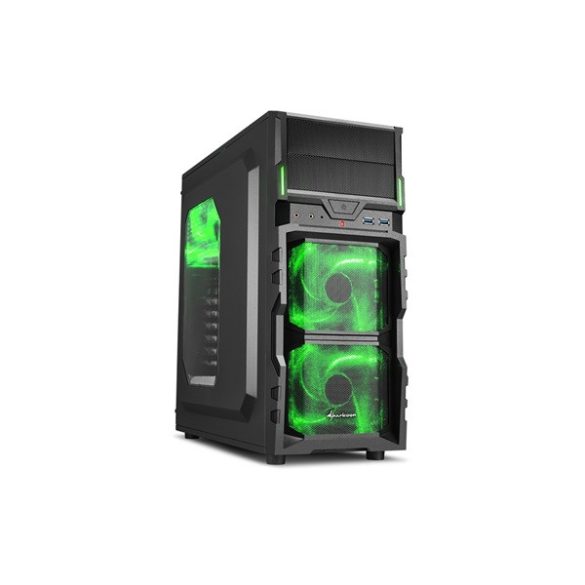 Sharkoon Számítógépház - VG5-W (fekete; zöld belső; ATX,mATX; alsó táp; 1x120mm v.; 2xUSB3.0, I/O)