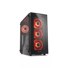   Sharkoon Számítógépház -  TG5 Glass Red (fekete; üveg oldal; alsó táp; ATX; 4x120mm vörös led; 2xUSB3.0; I/O)