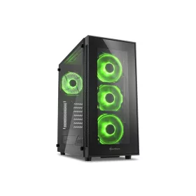   Sharkoon Számítógépház -  TG5 Glass Green (fekete; üveg oldal; alsó táp; ATX; 4x120mm zöld led; 2xUSB3.0; I/O)