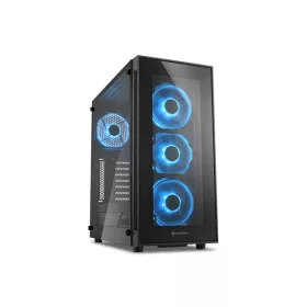   Sharkoon Számítógépház -  TG5 Glass Blue (fekete; üveg oldal; alsó táp; ATX; 4x120mm kék led; 2xUSB3.0; I/O)