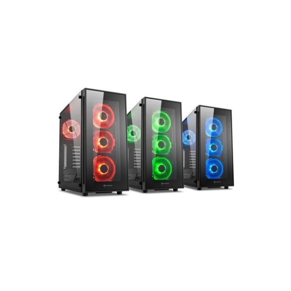 Sharkoon Számítógépház -  TG5 RGB (üveg oldal; alsó táp; ATX; 4x120mm RGB led; LED strip; 2xUSB3.0; Aura; MLS; Fusion)