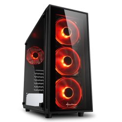   Sharkoon Számítógépház -  TG4 Red (fekete; üveg oldal; alsó táp; ATX; 4x120mm vörös led; 2xUSB3.0; I/O)