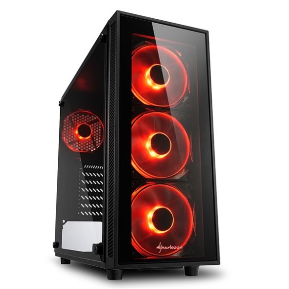 Sharkoon Számítógépház -  TG4 Red (fekete; üveg oldal; alsó táp; ATX; 4x120mm vörös led; 2xUSB3.0; I/O)