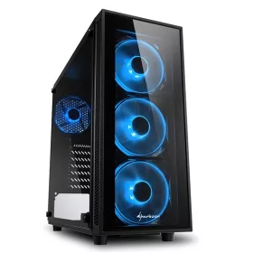   Sharkoon Számítógépház -  TG4 Blue (fekete; üveg oldal; alsó táp; ATX; 4x120mm kék led; 2xUSB3.0; I/O)