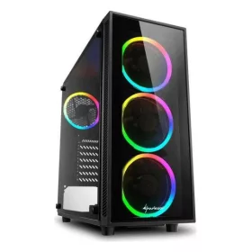   Sharkoon Számítógépház -  TG4 RGB (fekete; üveg oldal; alsó táp; ATX; 4x120mm RGB Ventillátor; 2xUSB3.0; I/O)