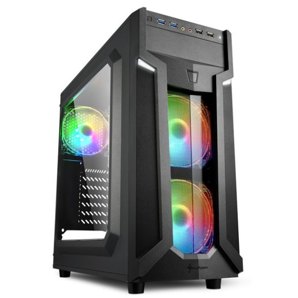 Sharkoon Számítógépház - VG6-W RGB (fekete; ATX,mATX; alsó táp; címezhető RGB 3x120mm v.; 2xUSB3.0 + 2xUSB2.0; I/O)