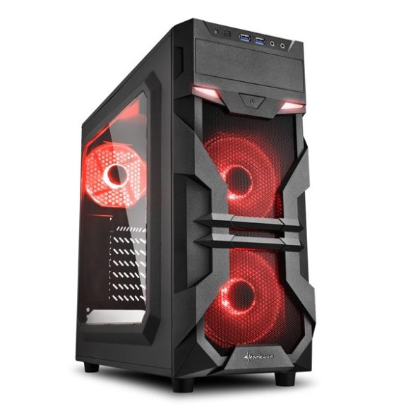 Sharkoon Számítógépház - VG7-W Red (fekete; ATX,mATX; alsó táp; Vörös led 3x120mm v.; 2xUSB3.0, I/O)
