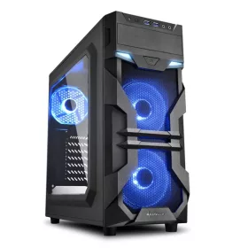   Sharkoon Számítógépház - VG7-W Blue (fekete; ATX,mATX; alsó táp; Kék led 3x120mm v.; 2xUSB3.0, I/O)