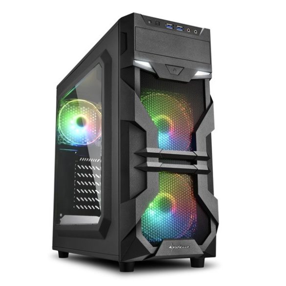 Sharkoon Számítógépház - VG7-W RGB (fekete; ATX,mATX; alsó táp; címezhető RGB 3x120mm v.; 2xUSB3.0, I/O)