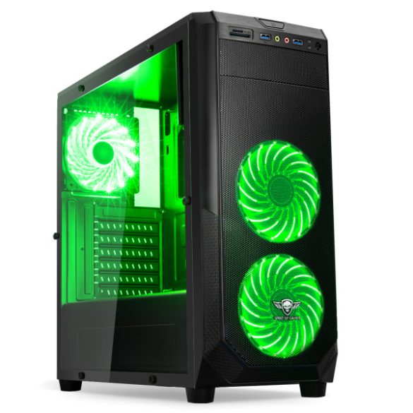 Spirit of Gamer Számítógépház - ROGUE 1 Green (fekete, ablakos, 3x12cm ventilátor, ATX, mATX, 2xUSB3.0, 1xUSB2.0)