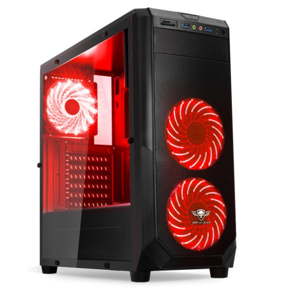 Spirit of Gamer Számítógépház - ROGUE 1 Red (fekete, ablakos, 3x12cm ventilátor, ATX, mATX, 2xUSB3.0, 1xUSB2.0)
