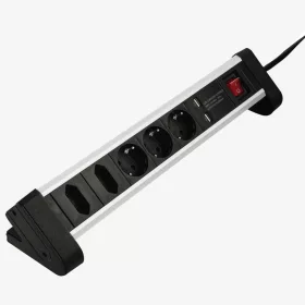   Hama hálózati elosztó, 5 ALJZAT, ALU.,1.5M, KAPCSOLÓS +2DB USB (3A) (137202)
