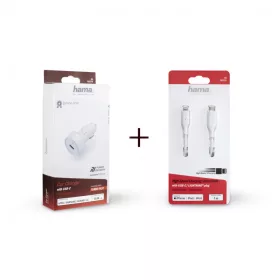   Hama autós töltő (PD)18W+LIGHTNING - USB Type-C adatkábel (APPLE GYORStöltő SZETT) (183341)