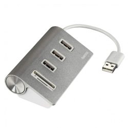 Hama USB 2.0 HUB 1:3 PREMIUM ALU +kártyaOLVASÓ (54142)