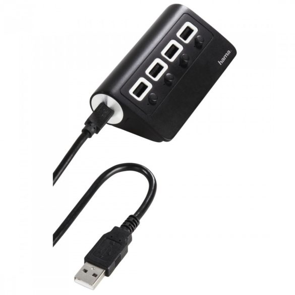 Hama USB 2.0 HUB (buspowered 1:4, portonként külön kapcsolható) - fekete (54131)