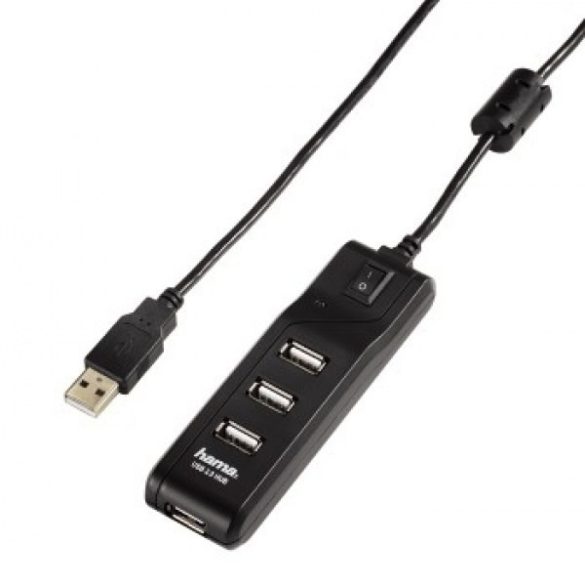 Hama USB 2.0 HUB (buspowered 1:4, kapcsolós) - fekete (54590)