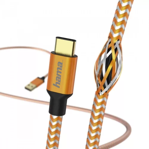 Hama USB Type-C Reflective narancssárga adatkábel (178297)
