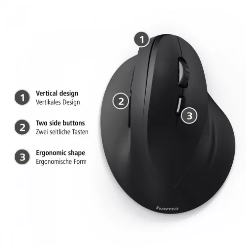 Hama EMC-500 Vertical ergonomic optikai egér - fekete (182698)