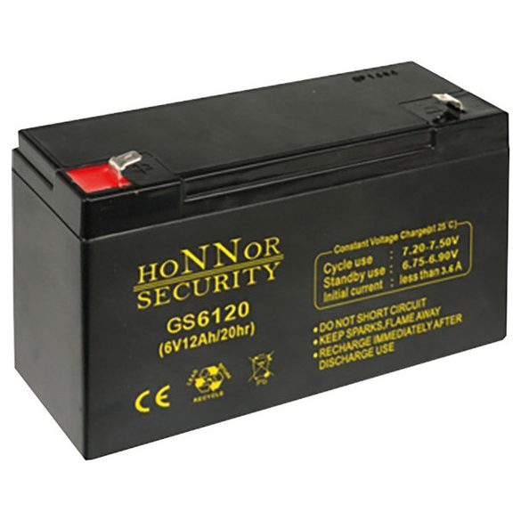 Honnor GS6120 6V 12 Ah zselés ólom akkumulátor gondozásmentes