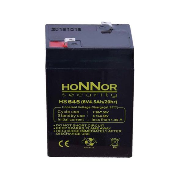 Honnor HS645 6V 4.5Ah zselés ólom akkumulátor gondozásmentes