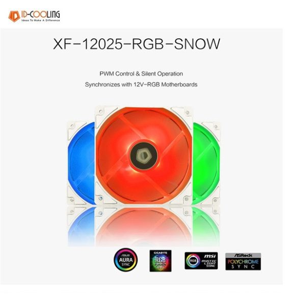 ID-COOLING XF-12025-RGB-SNOW id-cooling cooler 12cm - xf-12025-rgb-snow (18-35.2db; max. 126.57 m3/h, 4pin csatlakozó, pwm)