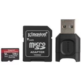   Kingston 128GB SD micro Canvas React Plus (SDXC Class 10 UHS-II U3) (MLPMR2/128GB) memória kártya adapter + olvasó